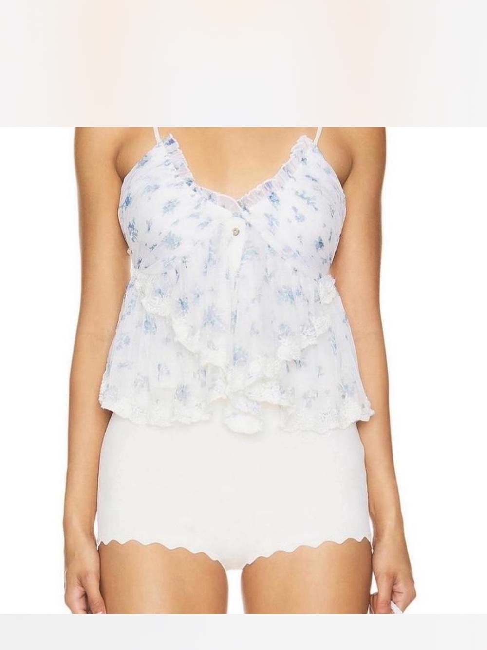 Light Blue Floral Ruffle Camisole Top - Unknown Brand